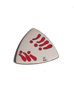 Pia gray & red enamel on copper triangle brooch